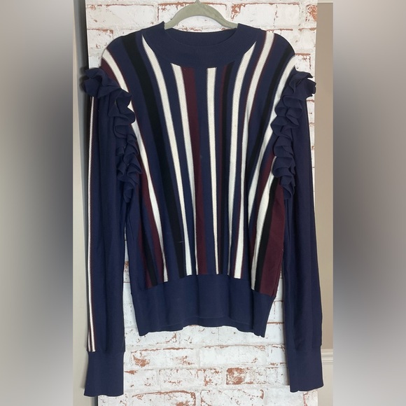 Halogen Sweaters - Halogen Navy and Burgundy Striped Sweater